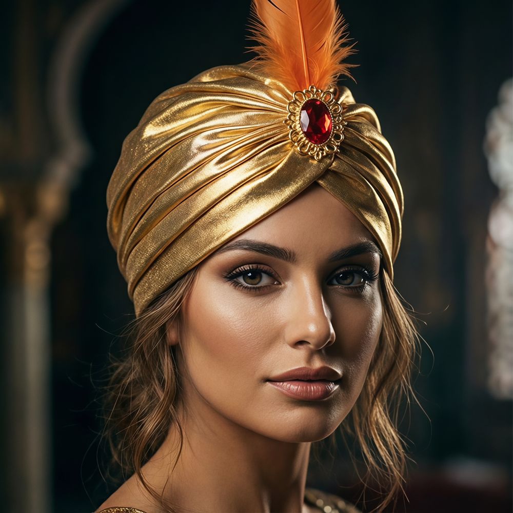 Ethnic Fashion India - قبعة عمامة مزينة بالريش للتنكر، قبعات